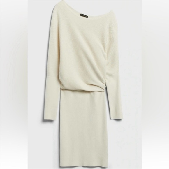 BANANA REPUBLIC, COLLETA, Off-Shoulder Cream Sweater Dress,Sophisticated, Size S - Picture 2 of 15